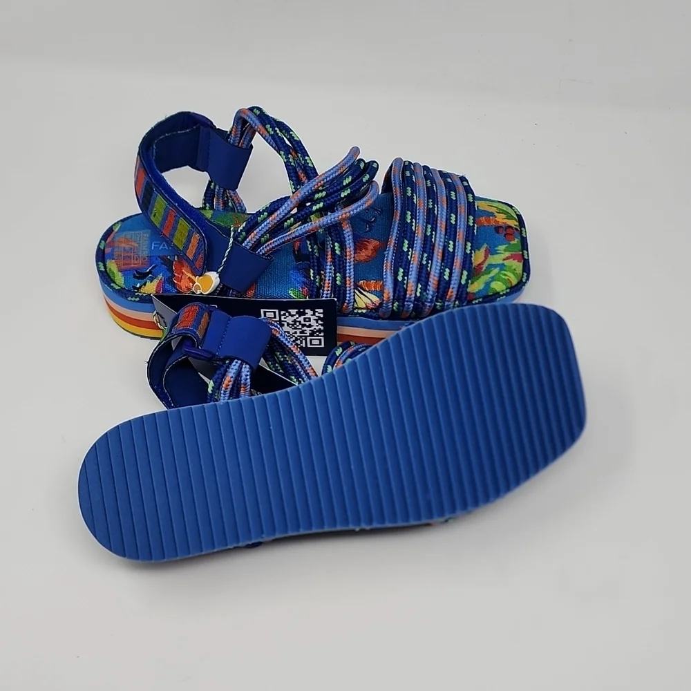 Farm Rio Blue Macaw Platform Sandals